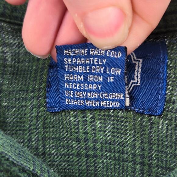 VTG Gap Shirt Mens Medium Button Up Green Plaid Flannel Cotton 90s Utility - Picture 12 of 12